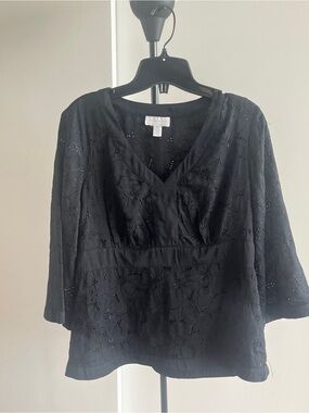 Charter Club Black Petite Eyelet Lined Fitted Sexy Blouse Top Side Zipper 8 P